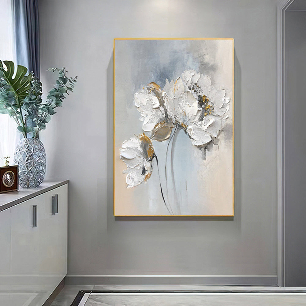 Handmade Oil Painting Fancy Wall Art Personalized Gifts Abstract White Floral Painting On canvas Large Flower Oil Painting Minimalist Modern Living Room Painting