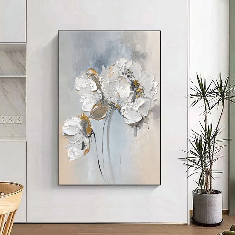 Handmade Oil Painting Fancy Wall Art Personalized Gifts Abstract White Floral Painting On canvas Large Flower Oil Painting Minimalist Modern Living Room Painting