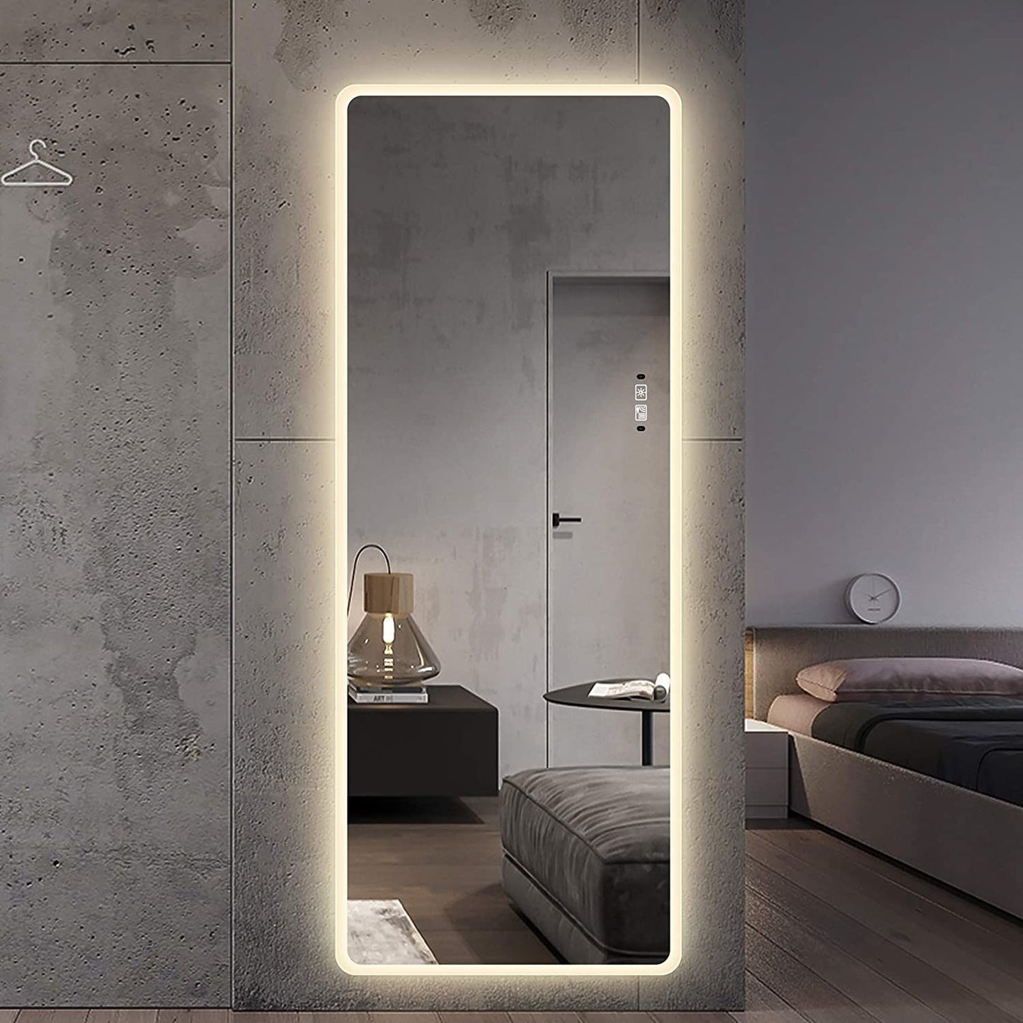 Full Length Mirror Lighted Vanity Body Mirror LED Mirror Wall-Mounted Mirror Intelligent Human Body Induction Mirrors Big Size Rounded Corners, Bedroom,Living Room,Dressing Room Hotel