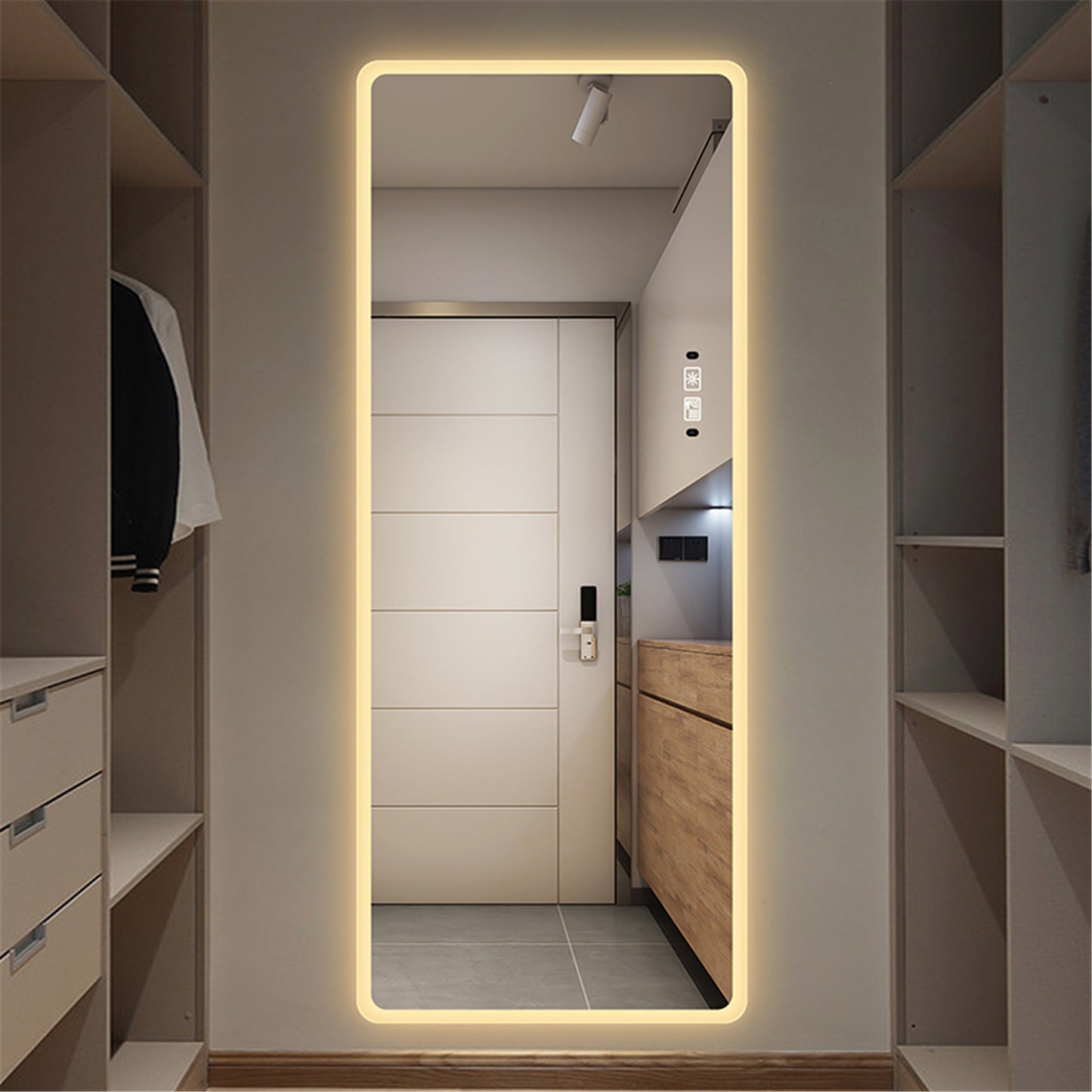 Full Length Mirror Lighted Vanity Body Mirror LED Mirror Wall-Mounted Mirror Intelligent Human Body Induction Mirrors Big Size Rounded Corners, Bedroom,Living Room,Dressing Room Hotel