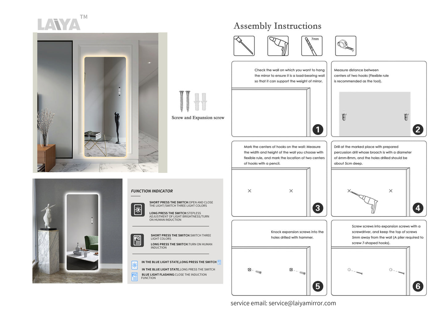 Full Length Mirror Lighted Vanity Body Mirror LED Mirror Wall-Mounted Mirror Intelligent Human Body Induction Mirrors Big Size Rounded Corners, Bedroom,Living Room,Dressing Room Hotel