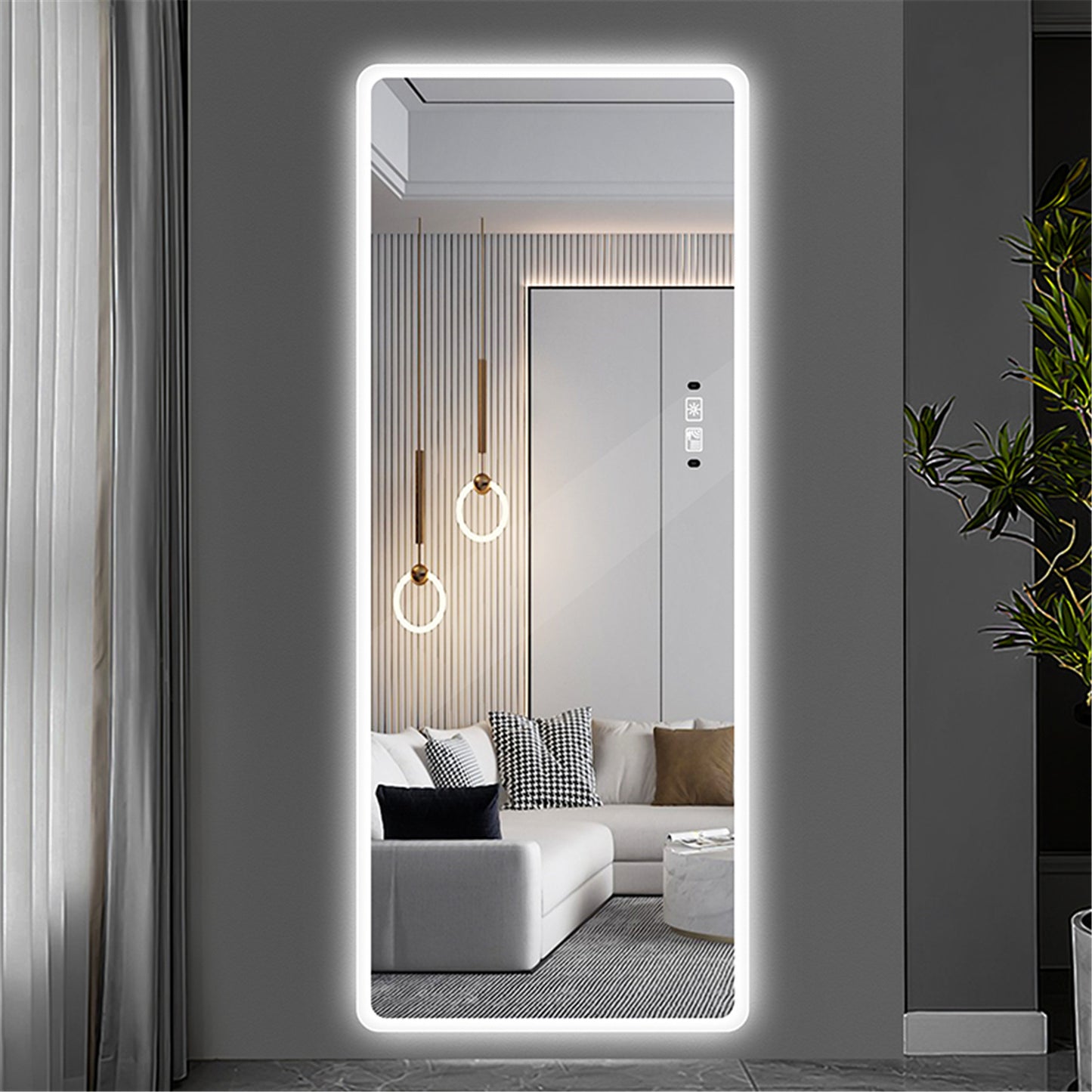 Full Length Mirror Lighted Vanity Body Mirror LED Mirror Wall-Mounted Mirror Intelligent Human Body Induction Mirrors Big Size Rounded Corners, Bedroom,Living Room,Dressing Room Hotel