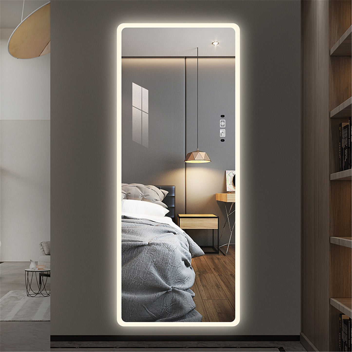 Full Length Mirror Lighted Vanity Body Mirror LED Mirror Wall-Mounted Mirror Intelligent Human Body Induction Mirrors Big Size Rounded Corners, Bedroom,Living Room,Dressing Room Hotel