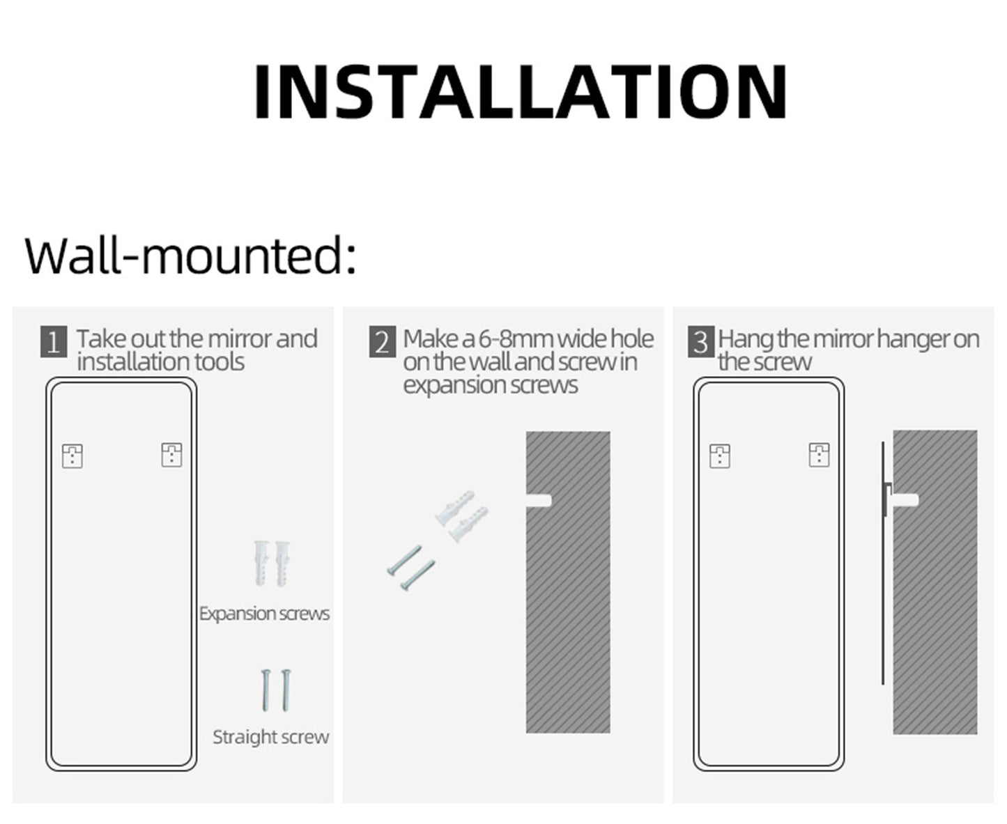 Full Length Mirror Lighted Vanity Body Mirror LED Mirror Wall-Mounted Mirror Intelligent Human Body Induction Mirrors Big Size Rounded Corners, Bedroom,Living Room,Dressing Room Hotel