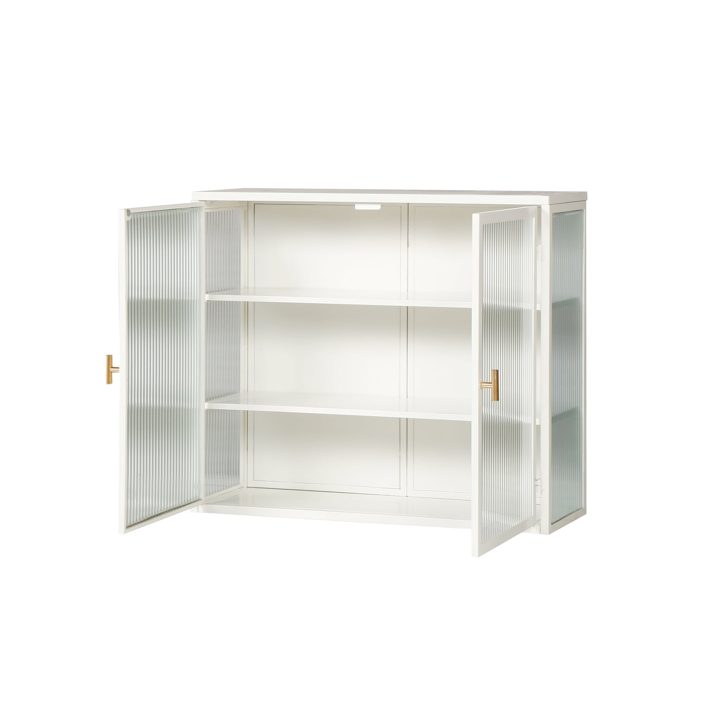 27.56"Glass Doors Modern Two-door Wall Cabinet with Featuring Three-tier Storage for Entryway Living Room Bathroom Dining Room