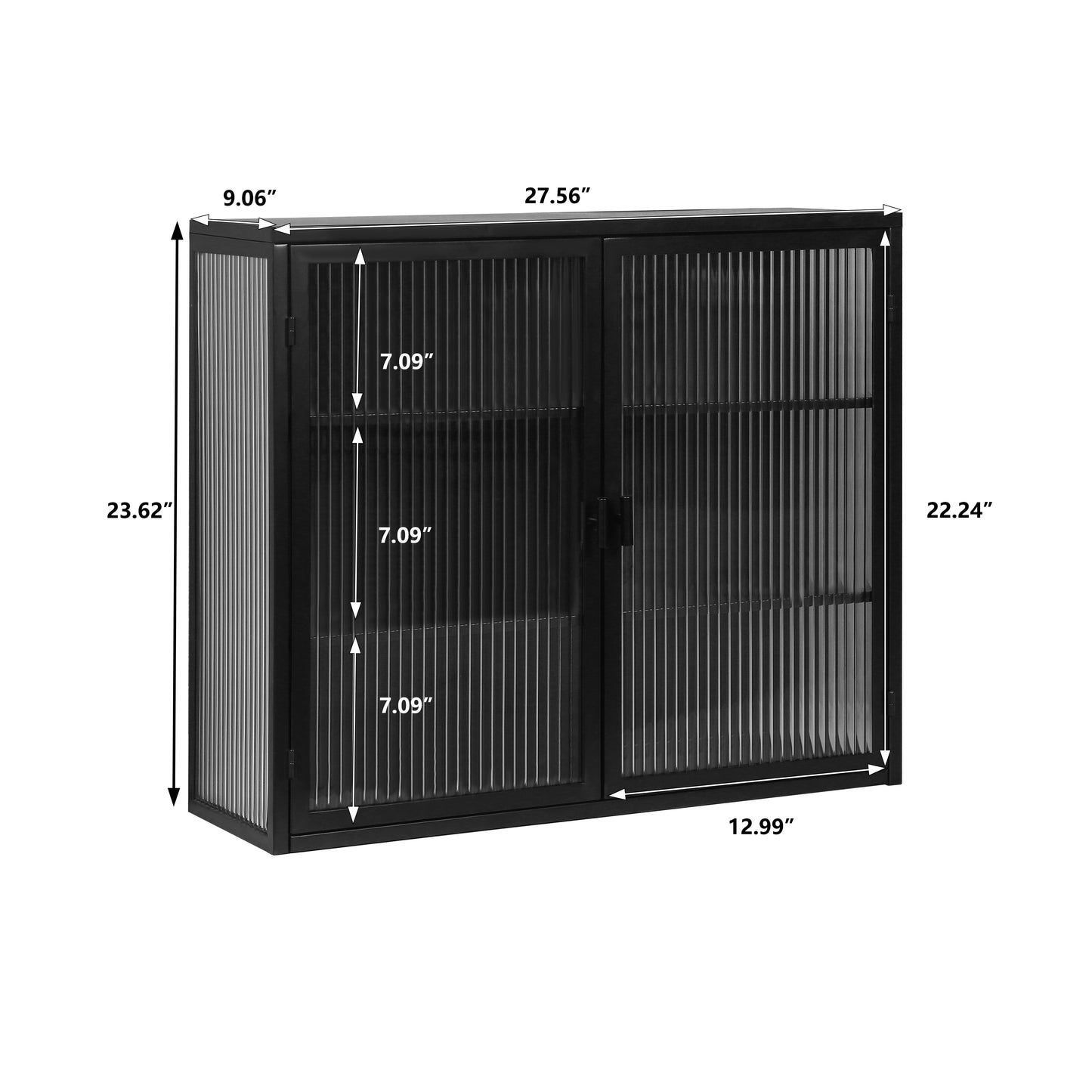 27.56"Glass Doors Modern Two-door Wall Cabinet with Featuring Three-tier Storage for Entryway Living Room Bathroom Dining Room