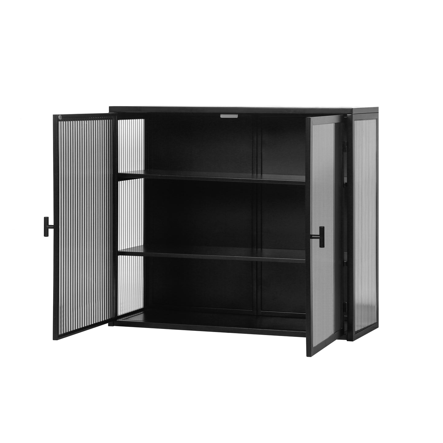 27.56"Glass Doors Modern Two-door Wall Cabinet with Featuring Three-tier Storage for Entryway Living Room Bathroom Dining Room