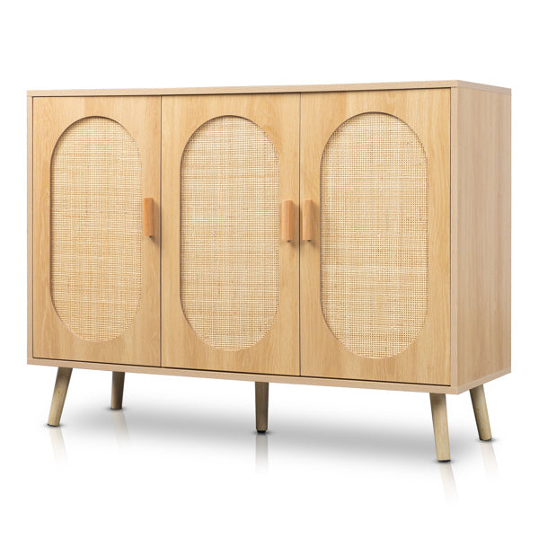 Modern Rattan Shoe Storage Cabinet with 3 Doors and Adjustable Shelves, Accent Cabinet for Living Room, Bedroom, Hallway