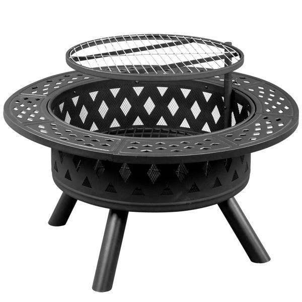 38in Metal Fire Pit with Cooking Grates Black