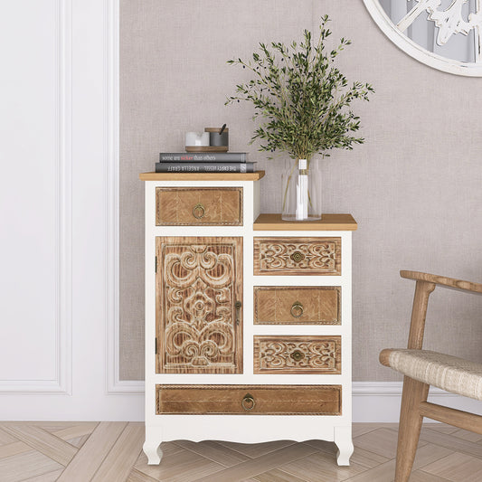 Wooden Cabinet with 5 Drawers and 1 Door;  Retro Accent Storage Cabinet for Entryway;  Living Room