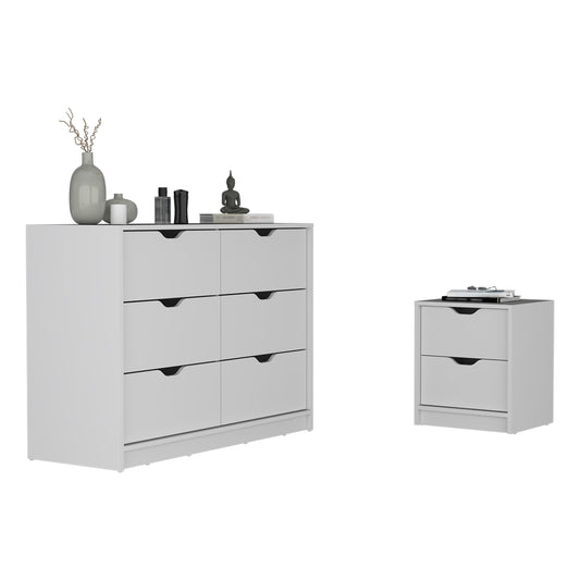 Bennett 2 Piece Bedroom Set, Nightstand + Dresser, White