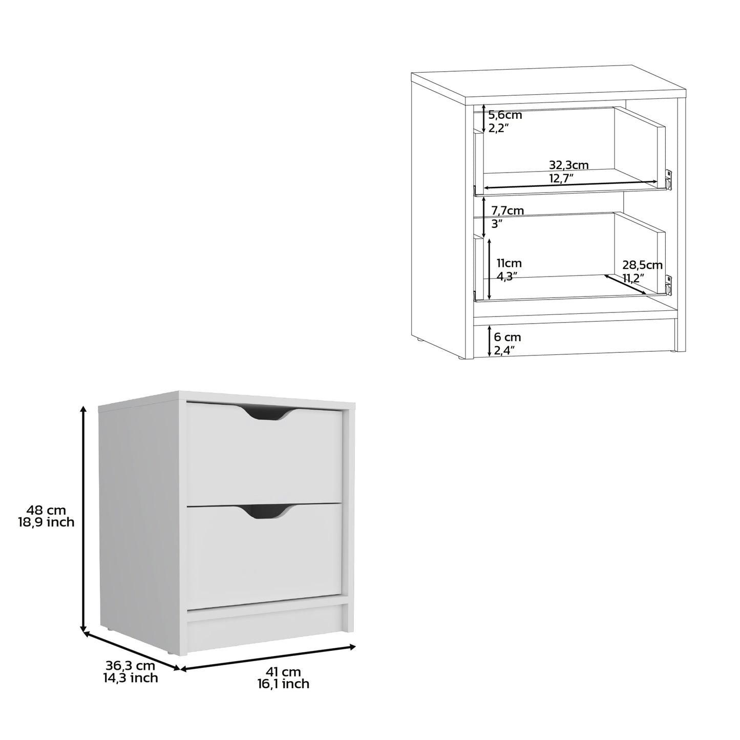 Bennett 2 Piece Bedroom Set, Nightstand + Dresser, White