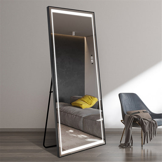 Full Length Mirrors Intelligent Human Body Induction Mirror LED Aluminum Floor Mirrors Stand Full Body Dressing Bedroom,Living Room,Dressing Room Hotel Mirror Big Size Safe Touch Button