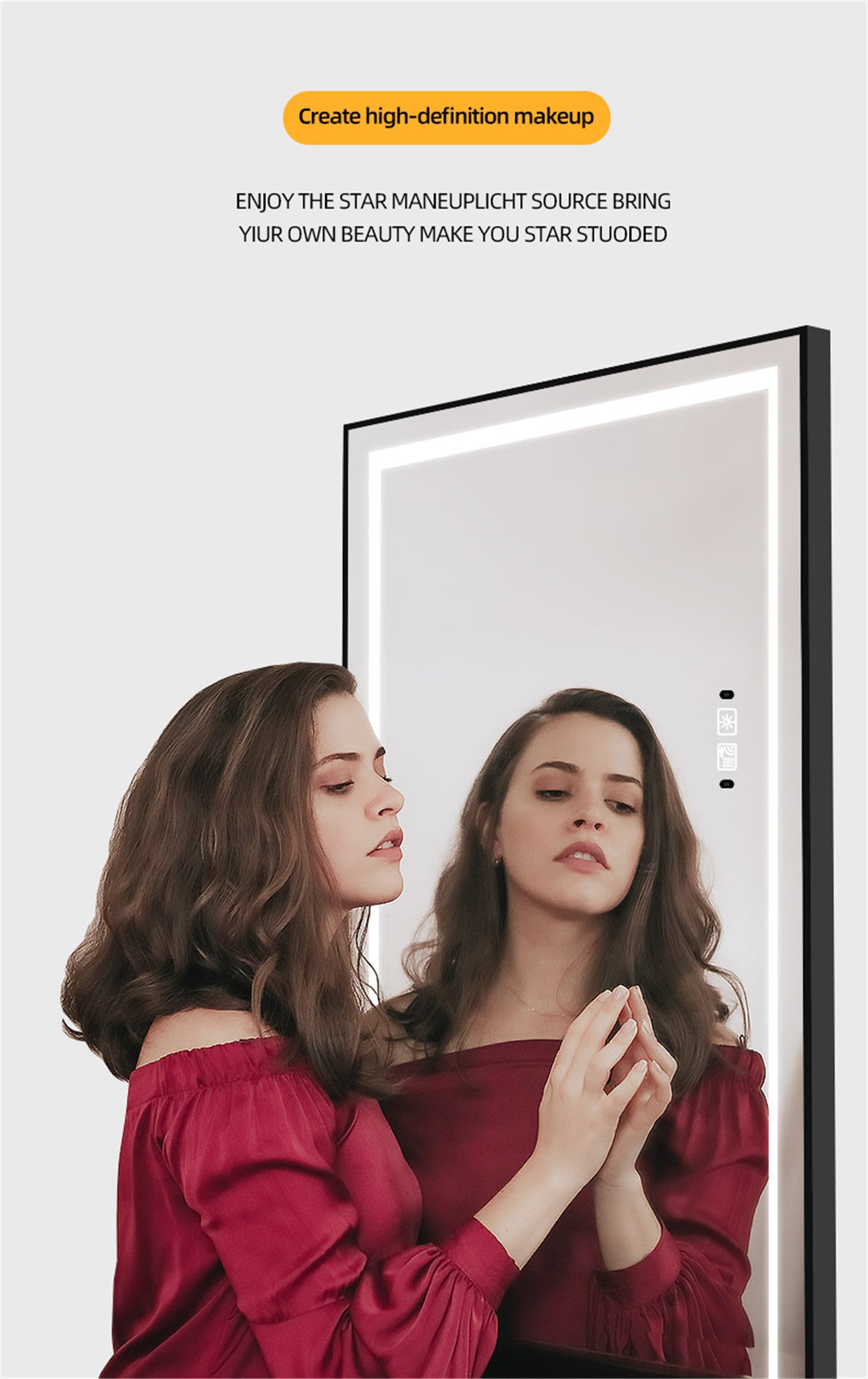 Full Length Mirrors Intelligent Human Body Induction Mirror LED Aluminum Floor Mirrors Stand Full Body Dressing Bedroom,Living Room,Dressing Room Hotel Mirror Big Size Safe Touch Button