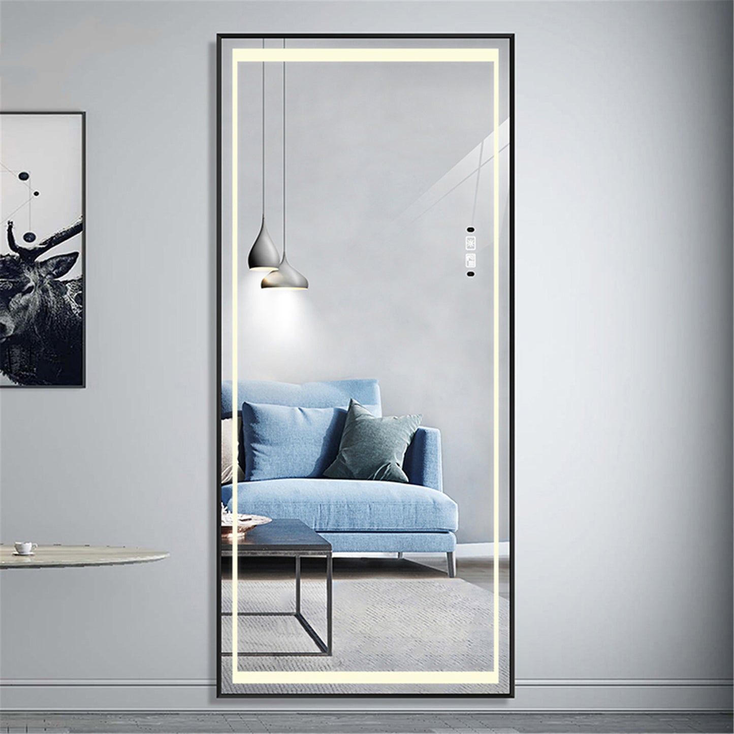 Full Length Mirrors Intelligent Human Body Induction Mirror LED Aluminum Floor Mirrors Stand Full Body Dressing Bedroom,Living Room,Dressing Room Hotel Mirror Big Size Safe Touch Button