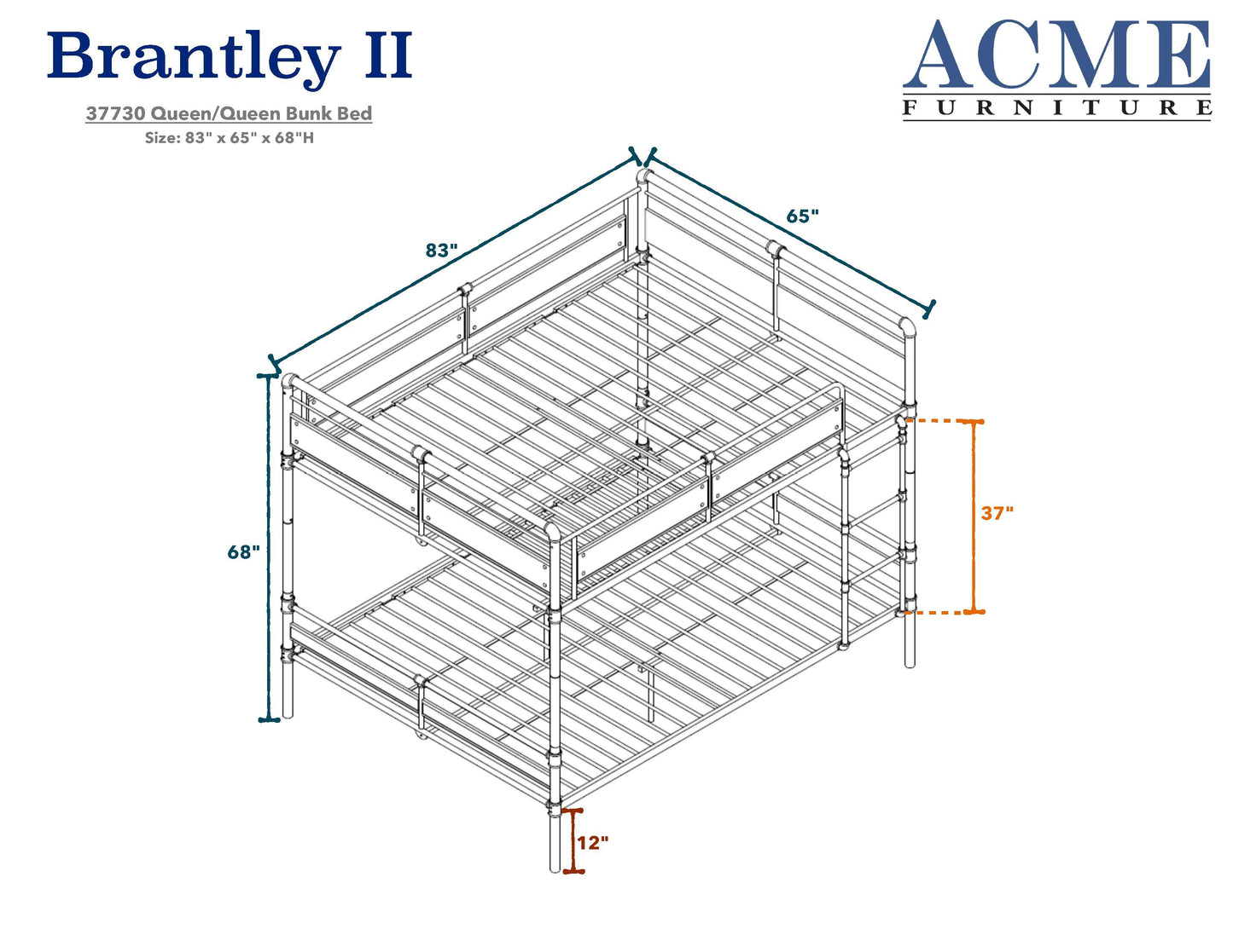 ACME Brantley II Bunk Bed (Queen/Queen) in Sandy Black & Dark Bronze Hand-Brushed 37730