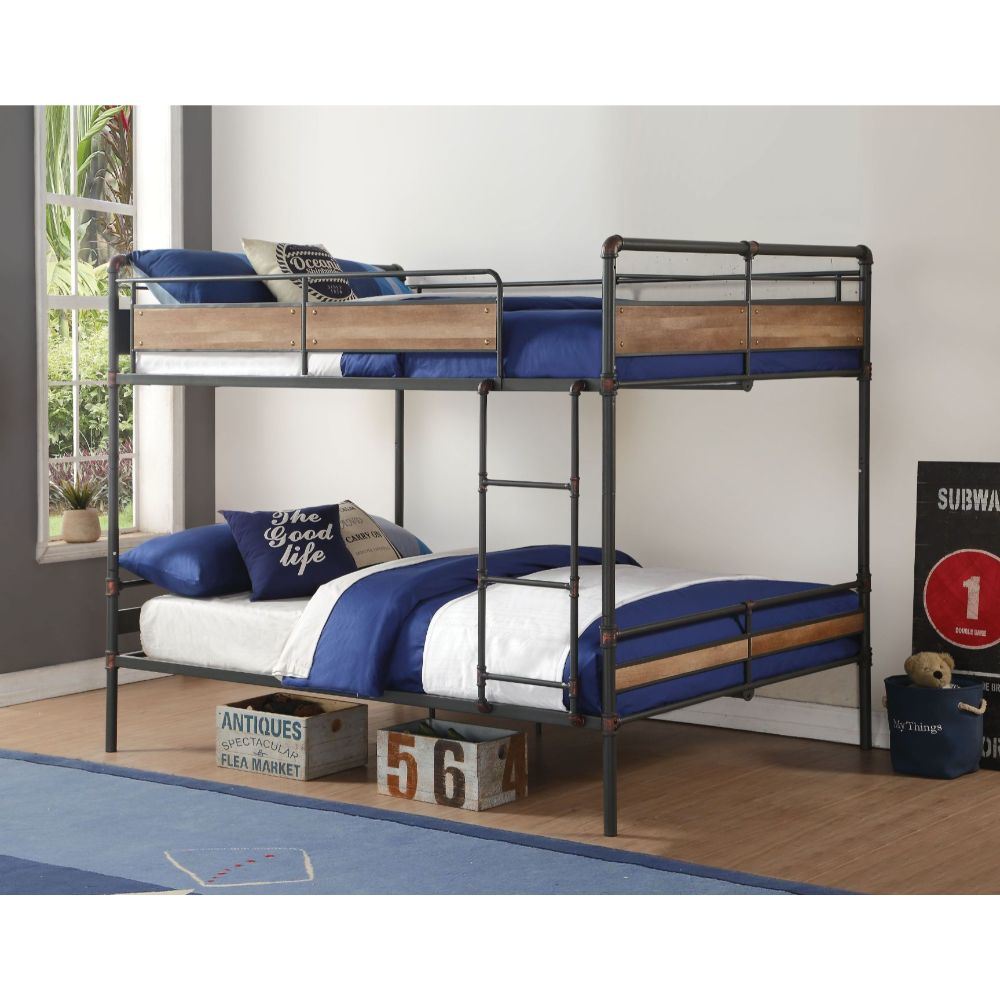 ACME Brantley II Bunk Bed (Queen/Queen) in Sandy Black & Dark Bronze Hand-Brushed 37730