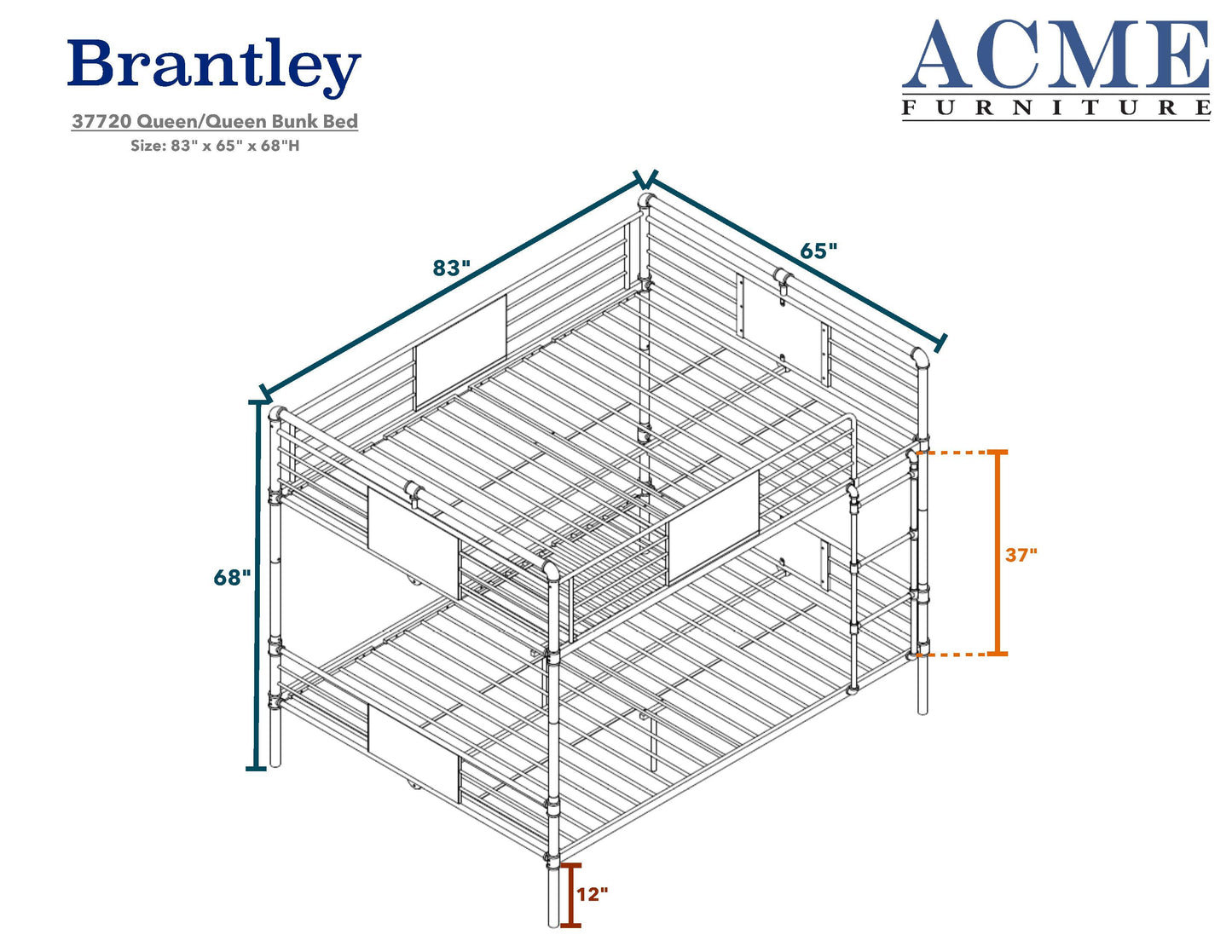 ACME Brantley Bunk Bed (Queen/Queen) in Sandy Black & Dark Bronze Hand-Brushed 37720