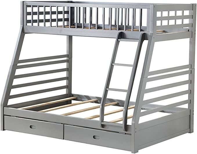 ACME Jason Bunk Bed (Twin/Full & Storage), Gray (1Set/2Ctn) 37840