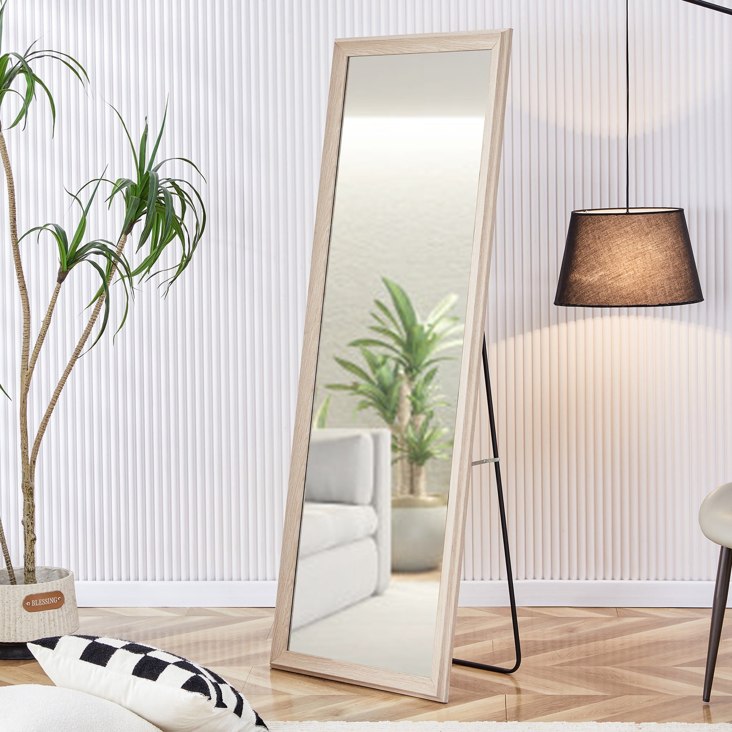 Third generation, light oak solid wood frame full-length mirror, large floor standing mirror, dressing mirror, decorative mirror, suitable for bedrooms, living rooms, clothing stores 65"*22.8"