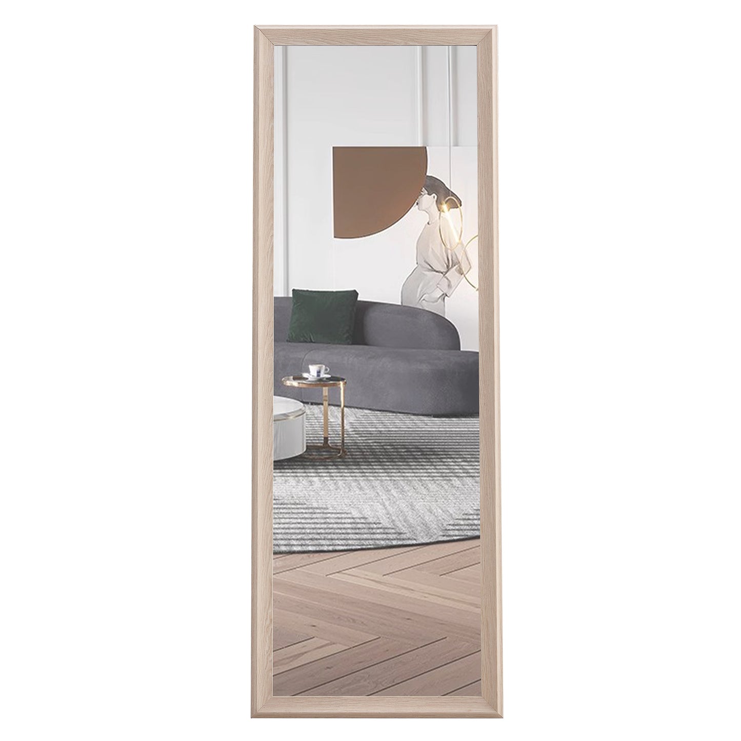 Third generation, light oak solid wood frame full-length mirror, large floor standing mirror, dressing mirror, decorative mirror, suitable for bedrooms, living rooms, clothing stores 65"*22.8"