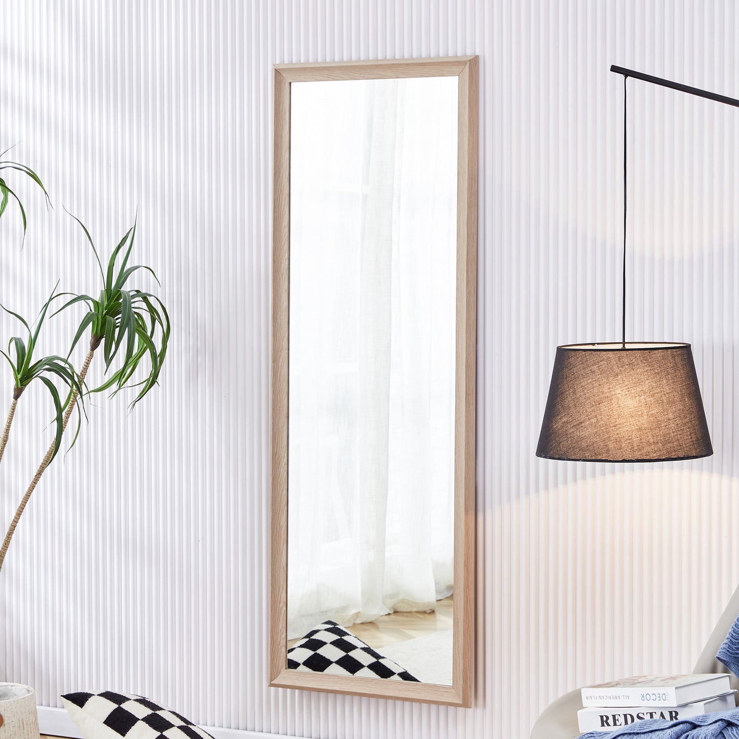 Third generation, light oak solid wood frame full-length mirror, large floor standing mirror, dressing mirror, decorative mirror, suitable for bedrooms, living rooms, clothing stores 65"*22.8"