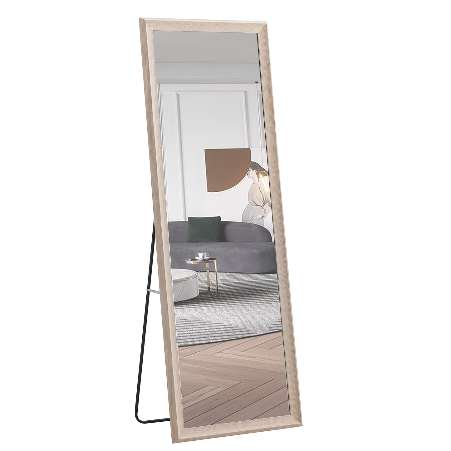 Third generation, light oak solid wood frame full-length mirror, large floor standing mirror, dressing mirror, decorative mirror, suitable for bedrooms, living rooms, clothing stores 65"*22.8"