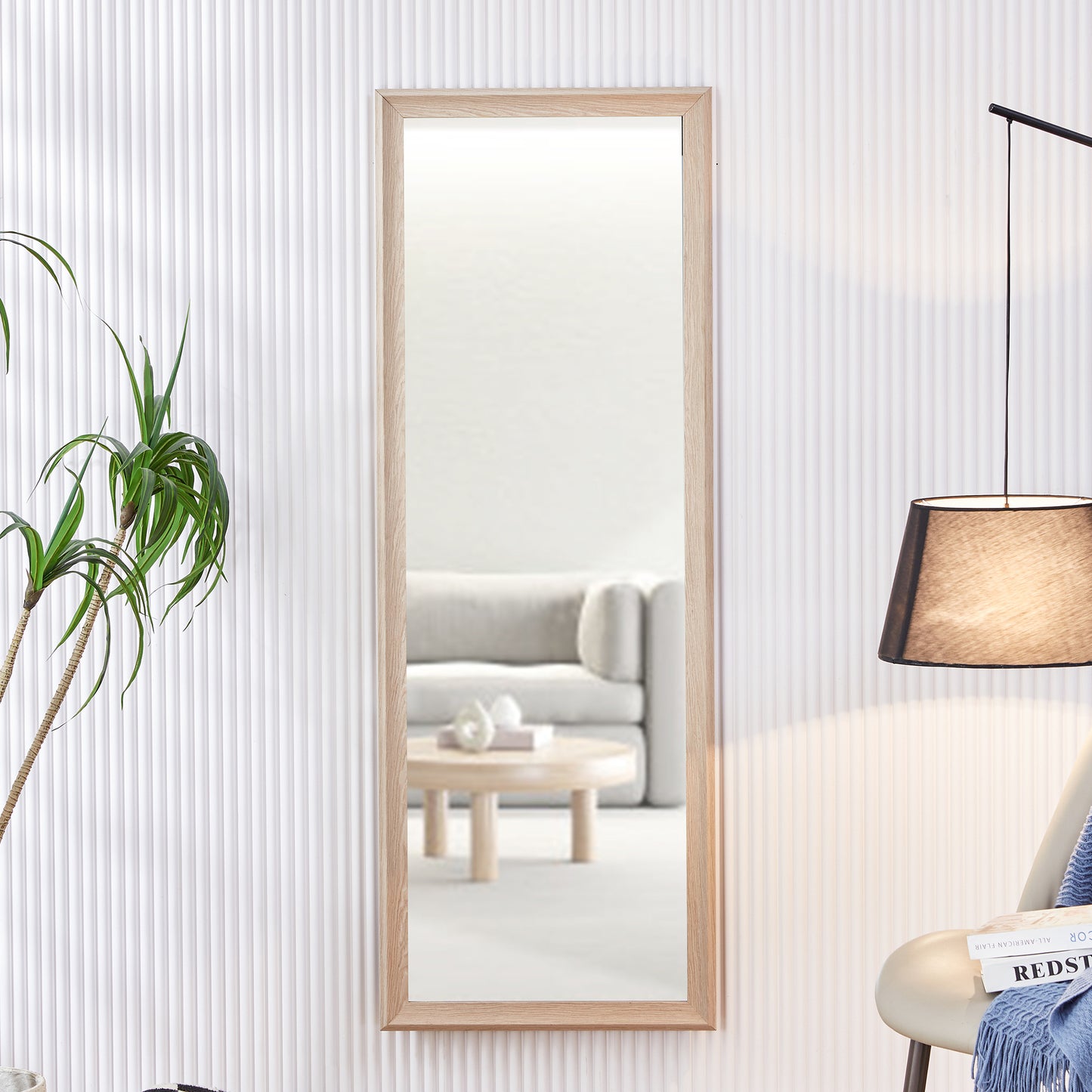 Third generation, light oak solid wood frame full-length mirror, large floor standing mirror, dressing mirror, decorative mirror, suitable for bedrooms, living rooms, clothing stores 65"*22.8"