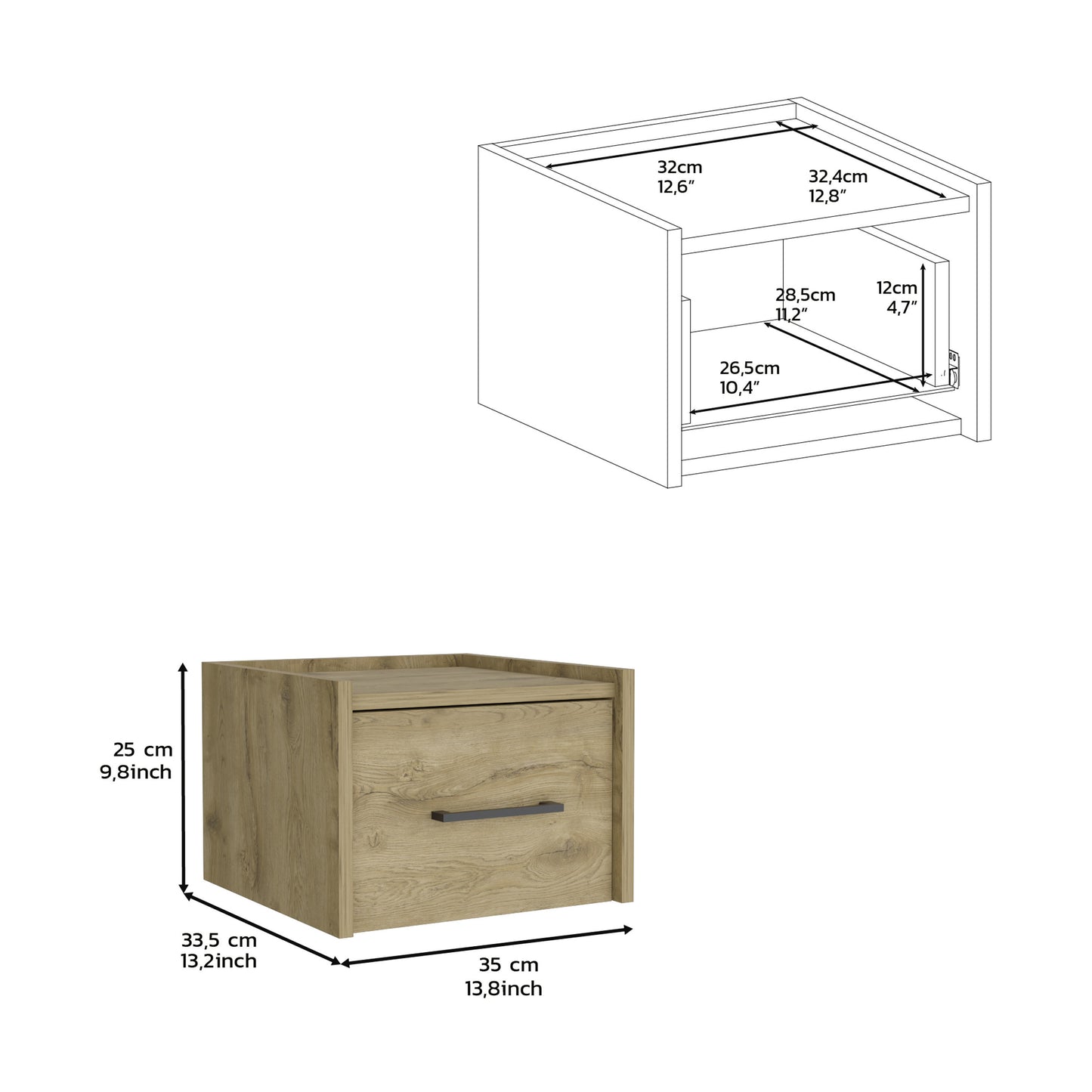 Yorktown Floating Nightstand, Space-Saving Design with Handy Drawer and Surface, Macadamia