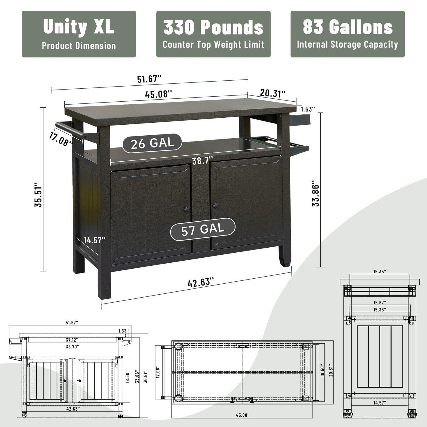 Grill Carts Outdoor Storage Cabinet with Wheels, Metal outdoor grill table Kitchen Dining Table Cooking Prep BBQ Table for Patio, Kitchen Island, Home Party, Bar (Brown)