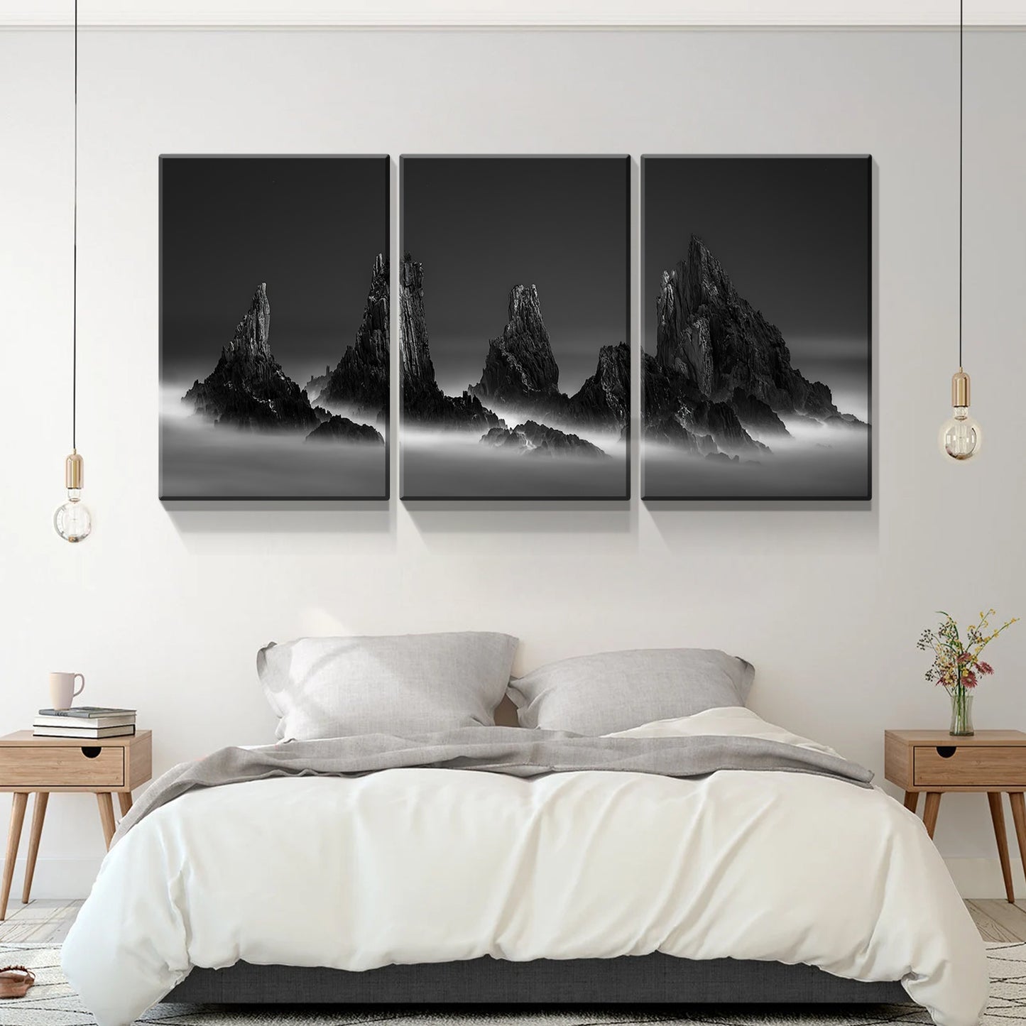 3 Panels Framed Mountain View Canvas Wall Art Decor,3 Pieces Mordern Canvas Decoration Painting for Office,Dining room,Living room, Bedroom Decor-Ready to Hang