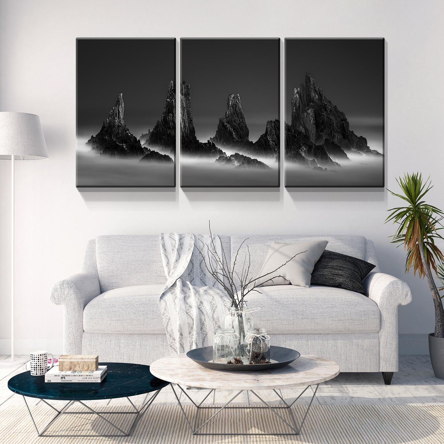 3 Panels Framed Mountain View Canvas Wall Art Decor,3 Pieces Mordern Canvas Decoration Painting for Office,Dining room,Living room, Bedroom Decor-Ready to Hang