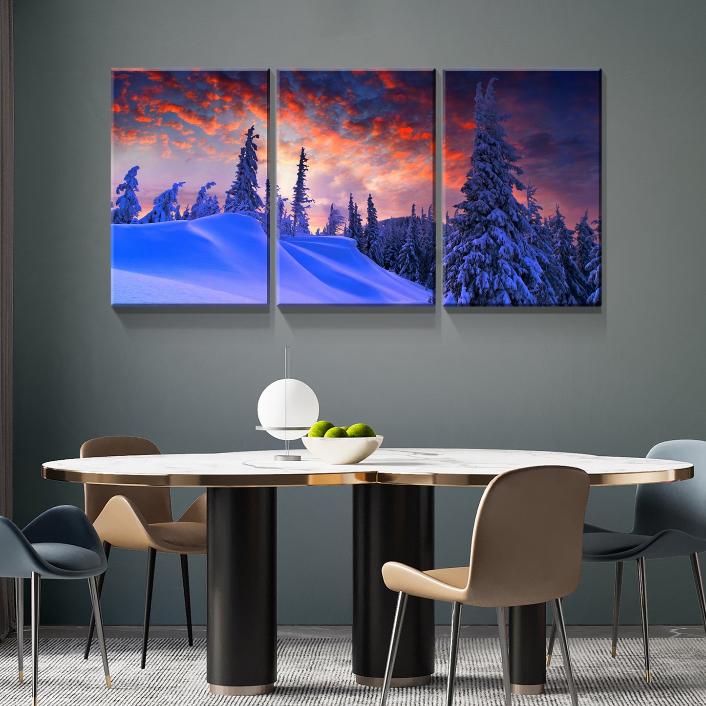 3 Panels Framed Winter Forest Canvas Wall Art Decor,3 Pieces Mordern Canvas Decoration Painting for Office,Dining room,Living room, Bedroom Decor-Ready to Hang