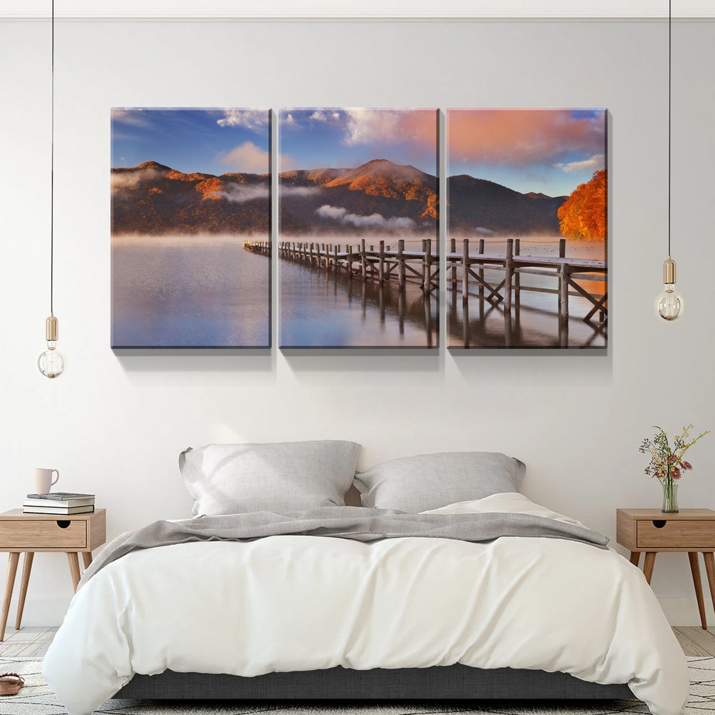 3 Panels Framed Jetty & Lake Canvas Wall Art Decor,3 Pieces Mordern Canvas Decoration Painting for Office,Dining room,Living room, Bedroom Decor-Ready to Hang